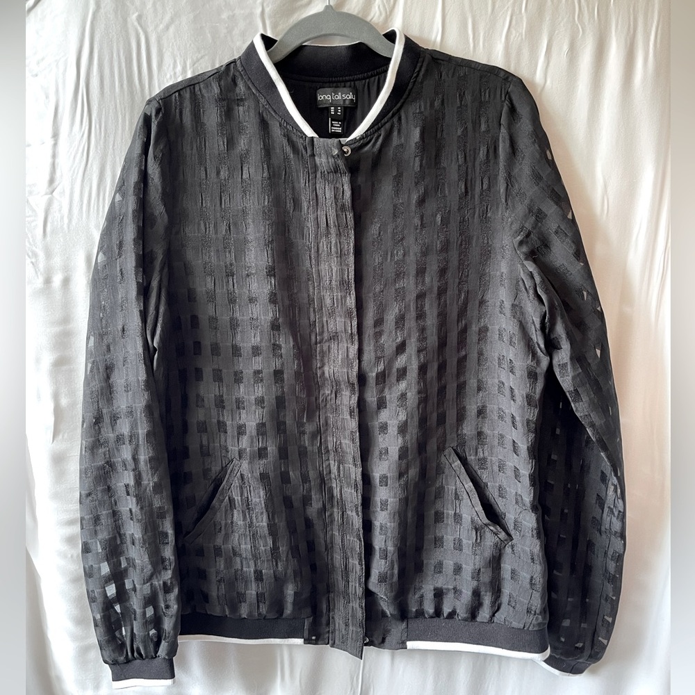 Long Tall Sally Black Checkered and Sheer Bomber Jacket
